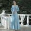 Affordable Sky Blue Chiffon Bridesmaid Dresses 2020 A-Line / Princess Backless Floor-Length / Long Ruffle