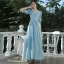 Affordable Sky Blue Chiffon Bridesmaid Dresses 2020 A-Line / Princess Backless Floor-Length / Long Ruffle