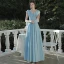 Affordable Sky Blue Chiffon Bridesmaid Dresses 2020 A-Line / Princess Backless Floor-Length / Long Ruffle