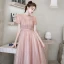 Vintage / Retro Blushing Pink See-through Dancing Prom Dresses 2020 A-Line / Princess High Neck Puffy Short Sleeve Sequins Tulle Beading Pearl Sash Tea-length Ruffle Backless Formal Dresses