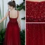 Haut de Gamme Bordeaux Dansant Robe De Bal 2020 Princesse épaules Sans Manches Paillettes Perlage Longue Volants Dos Nu Robe De Ceremonie