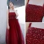 Haut de Gamme Bordeaux Dansant Robe De Bal 2020 Princesse épaules Sans Manches Paillettes Perlage Longue Volants Dos Nu Robe De Ceremonie