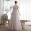 Elegant Sky Blue Gradient-Color Blushing Pink Dancing Prom Dresses 2020 A-Line / Princess Off-The-Shoulder Short Sleeve Beading Glitter Tulle Floor-Length / Long Ruffle Backless Formal Dresses