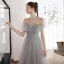 Elegant Sky Blue Gradient-Color Blushing Pink Dancing Prom Dresses 2020 A-Line / Princess Off-The-Shoulder Short Sleeve Beading Glitter Tulle Floor-Length / Long Ruffle Backless Formal Dresses