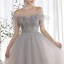Elegant Sky Blue Gradient-Color Blushing Pink Dancing Prom Dresses 2020 A-Line / Princess Off-The-Shoulder Short Sleeve Beading Glitter Tulle Floor-Length / Long Ruffle Backless Formal Dresses