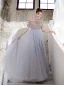 Haut de Gamme Bleu Ciel Transparentes Dansant Robe De Bal 2020 Princesse Encolure Dégagée Manches Courtes Perlage Paillettes Train De Balayage Volants Robe De Ceremonie