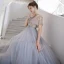 Haut de Gamme Bleu Ciel Transparentes Dansant Robe De Bal 2020 Princesse Encolure Dégagée Manches Courtes Perlage Paillettes Train De Balayage Volants Robe De Ceremonie