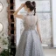 Illusion Grey See-through Prom Dresses 2020 A-Line / Princess High Neck Sleeveless Beading Glitter Tulle Floor-Length / Long Ruffle Formal Dresses