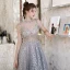 Illusion Grey See-through Prom Dresses 2020 A-Line / Princess High Neck Sleeveless Beading Glitter Tulle Floor-Length / Long Ruffle Formal Dresses