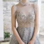 Illusion Grey See-through Prom Dresses 2020 A-Line / Princess High Neck Sleeveless Beading Glitter Tulle Floor-Length / Long Ruffle Formal Dresses