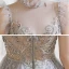 Illusion Grey See-through Prom Dresses 2020 A-Line / Princess High Neck Sleeveless Beading Glitter Tulle Floor-Length / Long Ruffle Formal Dresses