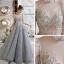 Illusion Grey See-through Prom Dresses 2020 A-Line / Princess High Neck Sleeveless Beading Glitter Tulle Floor-Length / Long Ruffle Formal Dresses