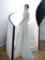 Style Victorien Vert Citron Transparentes Robe De Soirée 2020 Princesse Encolure Dégagée Gonflée 3/4 Manches Perlage Faux Diamant Glitter Tulle Train De Balayage Volants Dos Nu Robe De Ceremonie