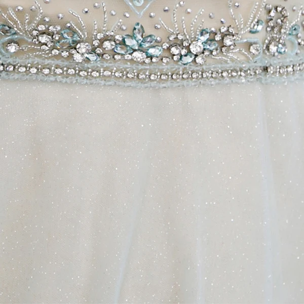 Style Victorien Vert Citron Transparentes Robe De Soirée 2020 Princesse Encolure Dégagée Gonflée 3/4 Manches Perlage Faux Diamant Glitter Tulle Train De Balayage Volants Dos Nu Robe De Ceremonie