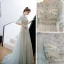 Style Victorien Vert Citron Transparentes Robe De Soirée 2020 Princesse Encolure Dégagée Gonflée 3/4 Manches Perlage Faux Diamant Glitter Tulle Train De Balayage Volants Dos Nu Robe De Ceremonie