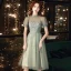 Vintage / Retro Sage Green Homecoming Graduation Dresses 2020 A-Line / Princess See-through High Neck Short Sleeve Appliques Lace Beading Tea-length Ruffle Backless Formal Dresses
