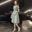 Vintage / Retro Sage Green Homecoming Graduation Dresses 2020 A-Line / Princess See-through High Neck Short Sleeve Appliques Lace Beading Tea-length Ruffle Backless Formal Dresses