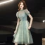 Vintage / Retro Sage Green Homecoming Graduation Dresses 2020 A-Line / Princess See-through High Neck Short Sleeve Appliques Lace Beading Tea-length Ruffle Backless Formal Dresses