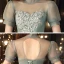 Vintage / Retro Sage Green Homecoming Graduation Dresses 2020 A-Line / Princess See-through High Neck Short Sleeve Appliques Lace Beading Tea-length Ruffle Backless Formal Dresses