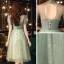 Vintage / Retro Sage Green Homecoming Graduation Dresses 2020 A-Line / Princess See-through High Neck Short Sleeve Appliques Lace Beading Tea-length Ruffle Backless Formal Dresses