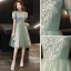 Vintage / Retro Sage Green Homecoming Graduation Dresses 2020 A-Line / Princess See-through High Neck Short Sleeve Appliques Lace Beading Tea-length Ruffle Backless Formal Dresses