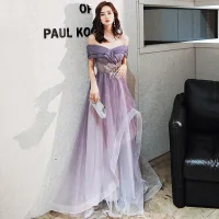 Chic / Belle Violet Dansant Robe De Bal 2020 Princesse De l'épaule Manches Courtes Perlage Paillettes Glitter Tulle Longue Volants Dos Nu Robe De Ceremonie