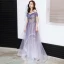 Schöne Violett Tanzen Ballkleider 2020 A Linie Off Shoulder Kurze Ärmel Perlenstickerei Pailletten Glanz Tülle Lange Rüschen Rückenfreies Festliche Kleider