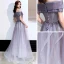Schöne Violett Tanzen Ballkleider 2020 A Linie Off Shoulder Kurze Ärmel Perlenstickerei Pailletten Glanz Tülle Lange Rüschen Rückenfreies Festliche Kleider
