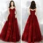 Chic / Beautiful Burgundy Prom Dresses 2020 A-Line / Princess Spaghetti Straps Sleeveless Beading Glitter Tulle Floor-Length / Long Ruffle Backless Formal Dresses