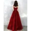Chic / Beautiful Burgundy Prom Dresses 2020 A-Line / Princess Spaghetti Straps Sleeveless Beading Glitter Tulle Floor-Length / Long Ruffle Backless Formal Dresses