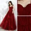 Chic / Beautiful Burgundy Prom Dresses 2020 A-Line / Princess Spaghetti Straps Sleeveless Beading Glitter Tulle Floor-Length / Long Ruffle Backless Formal Dresses
