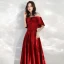 Affordable Red Satin Prom Dresses 2020 A-Line / Princess Off-The-Shoulder Short Sleeve Bow Sash Floor-Length / Long Ruffle Backless Formal Dresses