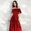 Affordable Red Satin Prom Dresses 2020 A-Line / Princess Off-The-Shoulder Short Sleeve Bow Sash Floor-Length / Long Ruffle Backless Formal Dresses