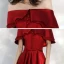 Affordable Red Satin Prom Dresses 2020 A-Line / Princess Off-The-Shoulder Short Sleeve Bow Sash Floor-Length / Long Ruffle Backless Formal Dresses