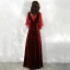 Style Victorien Bordeaux Velour Robe De Soirée 2020 Princesse V-Cou Transparentes Gonflée Manches Longues Étoile Paillettes Longue Volants Dos Nu Robe De Ceremonie