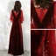 Style Victorien Bordeaux Velour Robe De Soirée 2020 Princesse V-Cou Transparentes Gonflée Manches Longues Étoile Paillettes Longue Volants Dos Nu Robe De Ceremonie