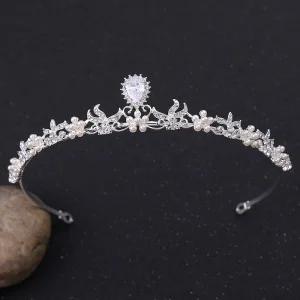 Elegante Silber Diadem Haarschmuck Braut 2020 Legierung Zirkon Perle Hochzeit Brautaccessoires