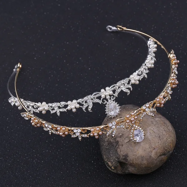 Elegant Sølv Tiara Har Tilbehor 2020 Legering Zirkon Perle Bryllup Tilbehør