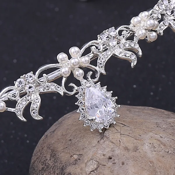 Elegant Sølv Tiara Har Tilbehor 2020 Legering Zirkon Perle Bryllup Tilbehør