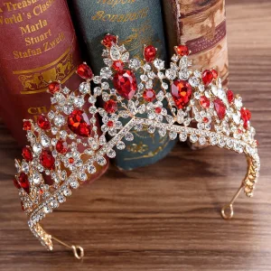 Snygga Fina Röd Rhinestone Tiara Brud Huvudbonad 2020 Legering Bröllop Tillbehör