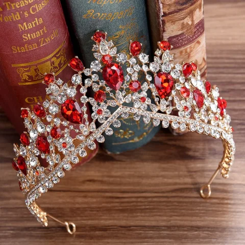 Schöne Rot Strass Diadem Haarschmuck Braut  2020 Legierung Hochzeit Brautaccessoires