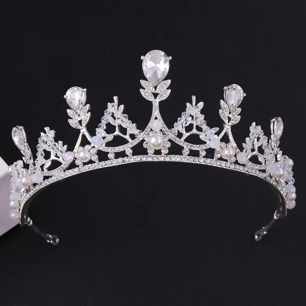 Chic / Beautiful Gold Tiara Earrings Bridal Hair Accessories 2020 Alloy Crystal Pearl Rhinestone Wedding Accessories
