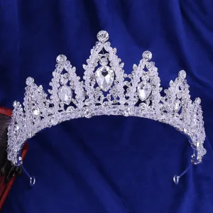 Piękne Srebrny Tiara Ozdoby Do Włosów Ślubne 2020 Stop Kryształ Rhinestone Ślub Akcesoria