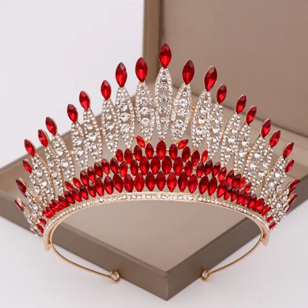 Amazing / Unique Red Rhinestone Tiara Bridal Hair Accessories 2020 Alloy Zircon Wedding Accessories