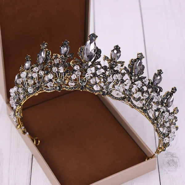 Barokk Svart Tiara Har Tilbehor 2020 Legering Rhinestone Krystall Bryllup Tilbehør