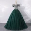 High-end Dark Green Dancing Prom Dresses 2020 A-Line / Princess Off-The-Shoulder Short Sleeve Sequins Floor-Length / Long Ruffle Backless Formal Dresses