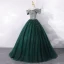 High-end Dark Green Dancing Prom Dresses 2020 A-Line / Princess Off-The-Shoulder Short Sleeve Sequins Floor-Length / Long Ruffle Backless Formal Dresses