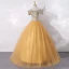 High-end Gold Dancing Prom Dresses 2020 A-Line / Princess Off-The-Shoulder Short Sleeve Beading Sequins Floor-Length / Long Ruffle Backless Formal Dresses