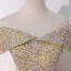 High-end Gold Dancing Prom Dresses 2020 A-Line / Princess Off-The-Shoulder Short Sleeve Beading Sequins Floor-Length / Long Ruffle Backless Formal Dresses