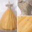 High-end Gold Dancing Prom Dresses 2020 A-Line / Princess Off-The-Shoulder Short Sleeve Beading Sequins Floor-Length / Long Ruffle Backless Formal Dresses